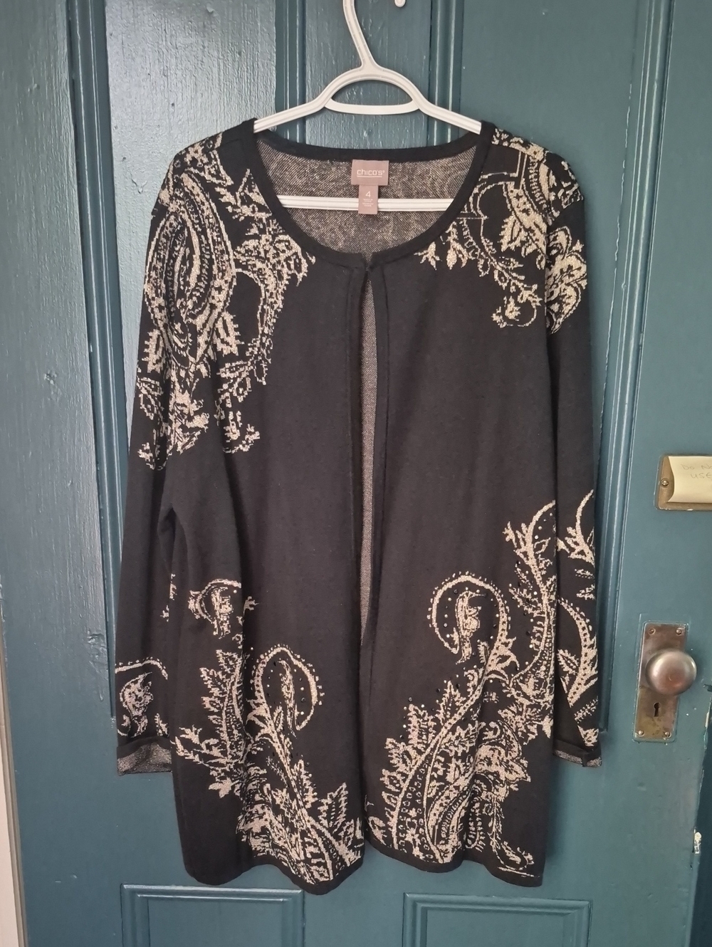 Chico's Black And Tan With Sequin  Knit Cardigan